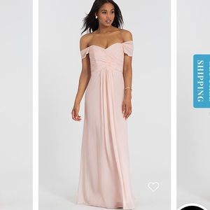 Mori Lee off the shoulder bridesmaid or prom dress